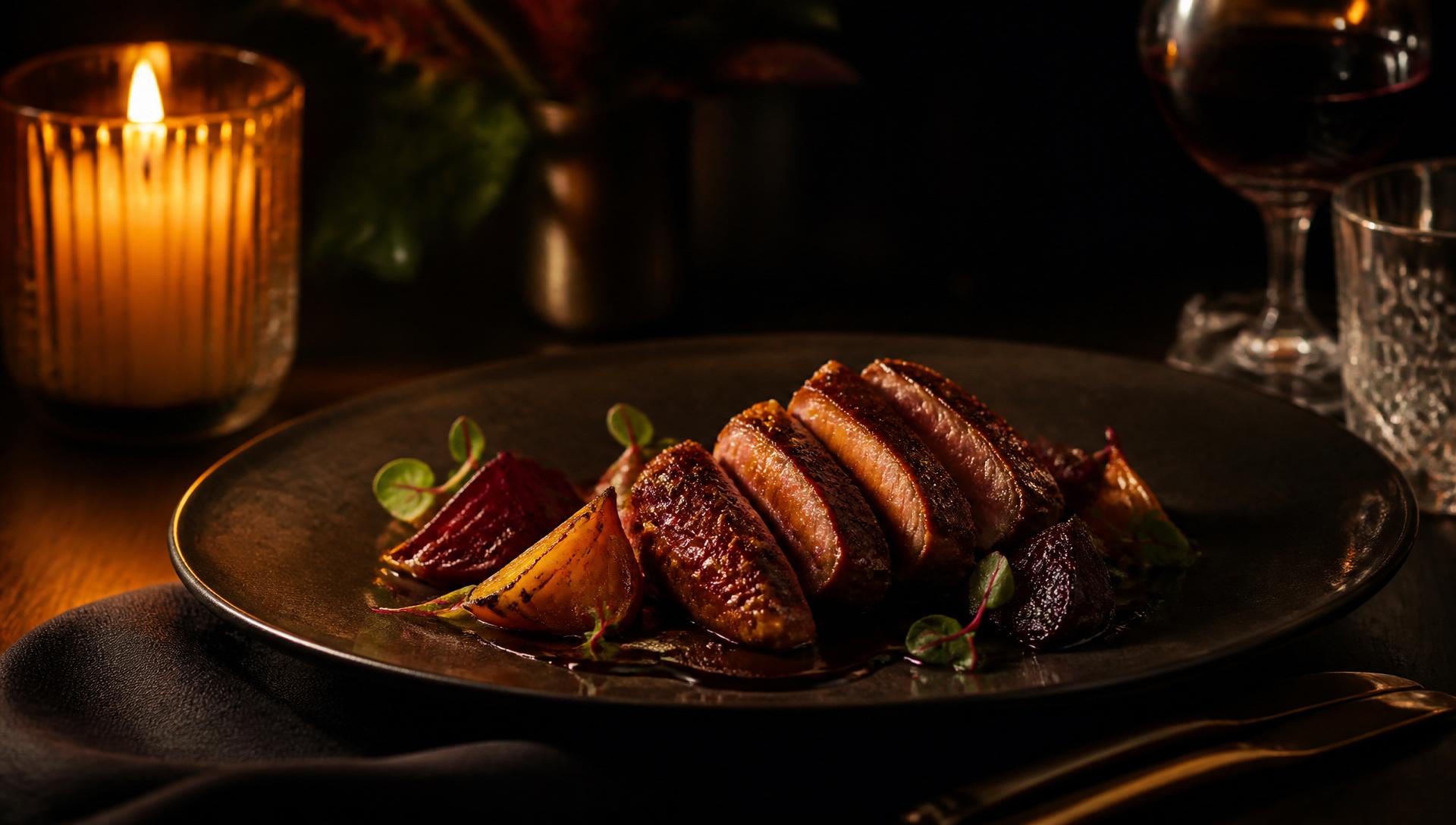 A candlelit plate at a No Minutes table